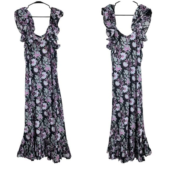 Mille NWT Klara Midi Dress Tropical Night Size XL Ruffle Sleeve Pleated Hem - Picture 6 of 11